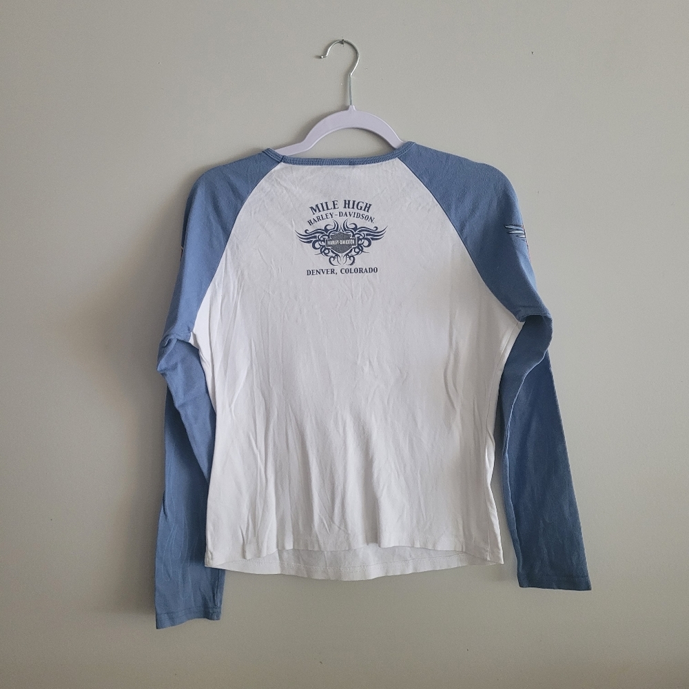 Harley-Davidson Blue Long Sleeve Rhinestone Graphic Tee - Picture 2 of 9